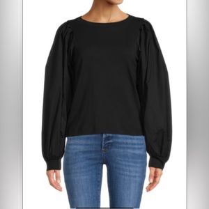 NWT Tanya Taylor Black puff sleeve top size M